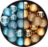Decoris petites boules de Noël - 28x pcs - or et bleu glacier - 3 cm - plastique