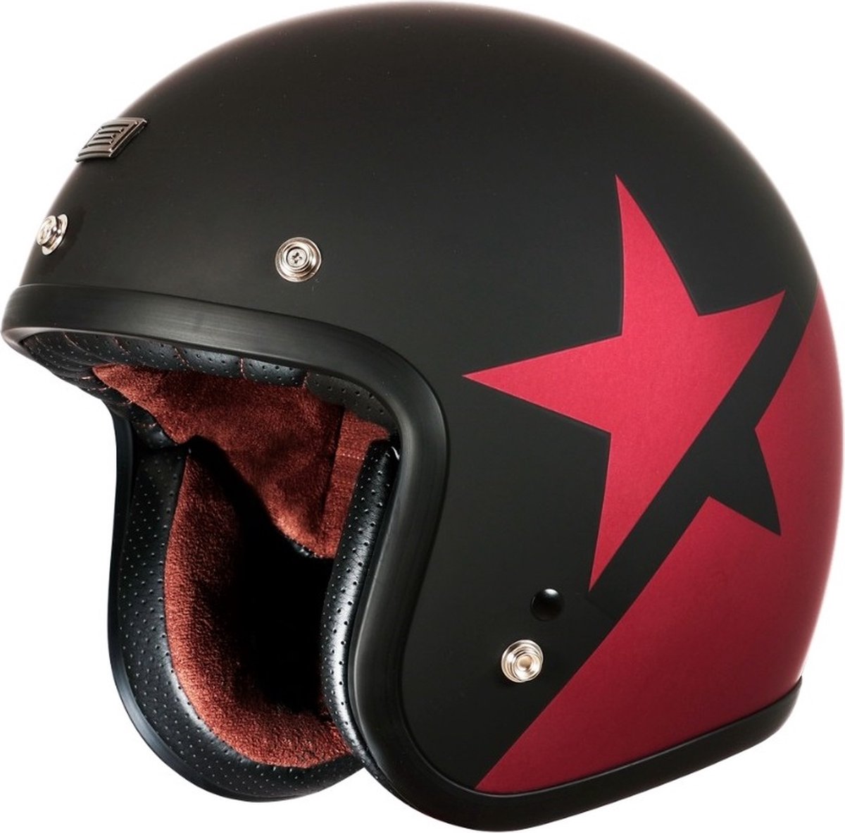 Origine Primo Star Jethelm - Geschikt voor Scooter Brommer Motor Snorfiets - Scooterhelm - Mat Zwart - Rood - Maat S