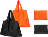 Bagwise® 2 x Boodschappentas - Shopping Bag - Opvouwbaar - Herbruikbaar - Milieuvriendelijk - Uitwasbaar - Zwart / Oranje