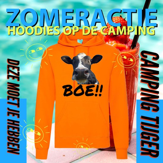 Hoodie camping - Grappige Hoodie Koe Boe - Hoodie Oranje - Maat S