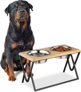 Relaxdays hondenvoerbak op standaard - verhoogde voerbak - drinkbak en eetbak hond - hout