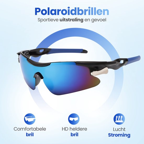 Garpex® Fietsbril - Sportbril - Zonnebril Heren - Wielrennen - Motor - Zwart Frame met Blauwe Lens - Garpex®