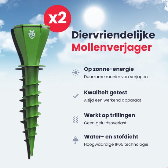Pest Protest 2-Pack Mollenverjager op Zonne Energie - Waterdicht - Mollenbestrijding – Diervriendelijk mollen verjagen - Incl. Ebook