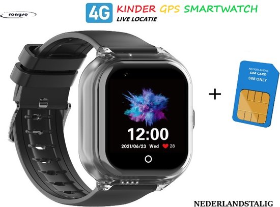 GPS 4G Smartwatch voor Kinderen - Zwart - HD Video Bellen - GPS Tracker - Inclusief Simkaart & Wonlex App - Kinder Smartwatch - Live GPS Locatie - SOS Knop - Camera - Touchscreen - Stappenteller