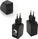 Zwarte Brook oplader met EU-stekker en opzetstuk met USB-poort.