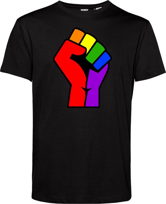 Gay pride regenboog peace teken shirt zwart dames | Fun en Feest