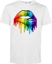 T-shirt Rainbow Lips | Gay pride shirt kleding | Regenboog kleuren | LGBTQ | Wit | maat L