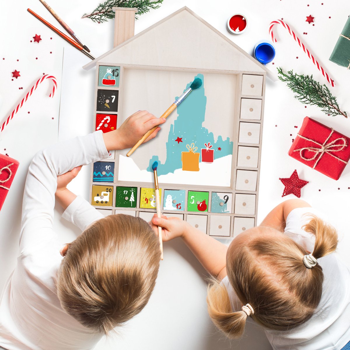BRUBAKER Herbruikbare Adventskalender te Vullen met 24 Lades - DIY Kerstkalender om te Schilderen, Knutselen en Zelf te Ontwerpen - Blanco - 40,3 cm Hoog — afbeelding 2