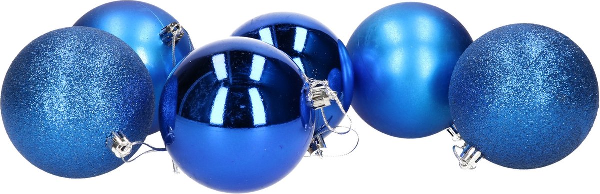 Gerimport Kerstballen - 6x stuks - blauw - D8 cm - kunststof - mat/glans/glitter - kerstversiering