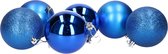 Gerim Kerstballen - 6 stuks - blauw - kunststof - mat/glans/glitter - D8 cm