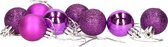 Gerim Kerstballen - 8 stuks - paars - kunststof - mat/glans/glitter - D3 cm