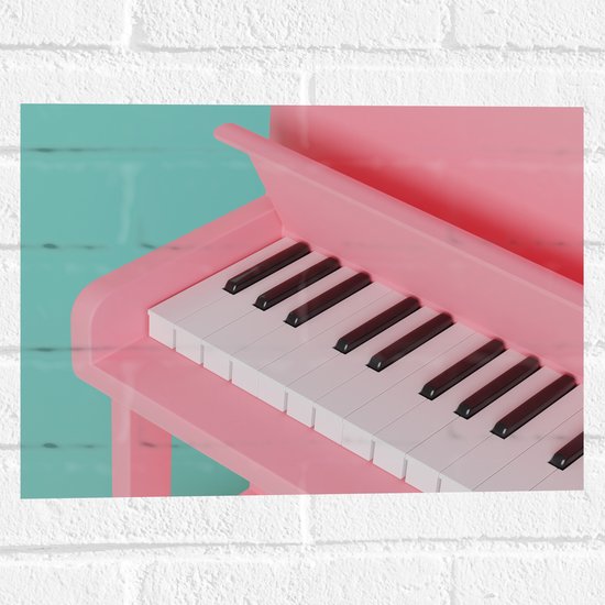Muursticker - Toetsen van Felroze Piano tegen Felblauwe Achtergrond - 40x30 cm Foto op Muursticker