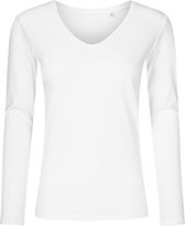 Women's V-hals T-shirt met lange mouwen White - 3XL