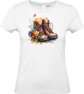 Dames T-shirt Vierdaagse wandelschoenen | Vierdaagse shirt | Wandelvierdaagse Nijmegen | Roze woensdag | Wit | maat XL