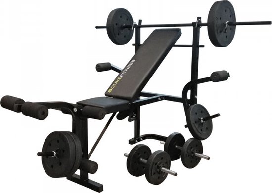 Duke Fitness Halterbank Set – Inclusief 50 kg Gewichten – Verstelbare Halterbank met Pec Fly en Leg Extension
