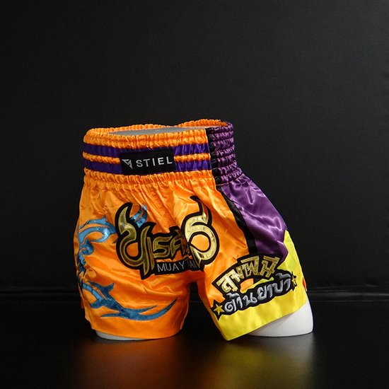 Stiel Muay Thai Short- Broekje - Oranje / Paars / Goud - XL