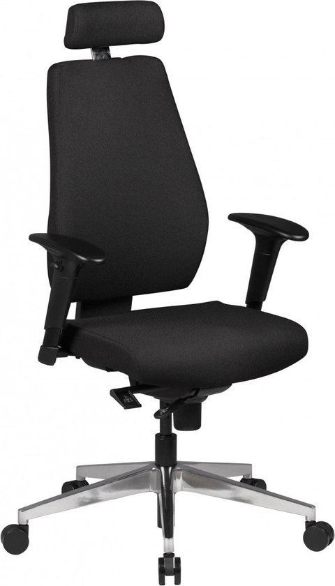 Rootz bureaustoel - zwarte stof - moderne directiestoel - draaistoel met synchroonmechanisme - werkstoel met hoofdsteun (120kg) - in hoogte verstelbare bureaufauteuil met schommelfunctie