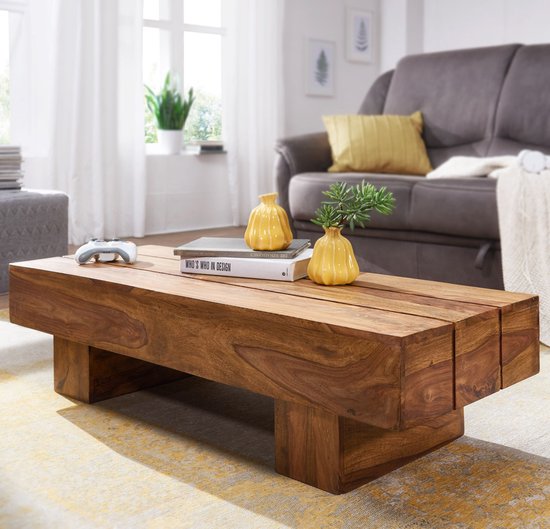 Rootz Salontafel - Massief Hout - Sheesham - 120cm Breed - Donkerbruine Landelijke Woonkamertafel