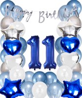 Snoes Ballonnen 11 Jaar Set Mega Blauw Zilver Ballon - Compleet Feestpakket Cijferballon 11 Jaar - Verjaardag Versiering Slinger Happy Birthday – Folieballon – Latex Ballonnen - Helium Ballonnen