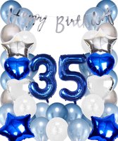 Snoes Ballonnen 35 Jaar Set Mega Blauw Zilver Ballon - Compleet Feestpakket Cijferballon 35 Jaar - Verjaardag Versiering Slinger Happy Birthday – Folieballon – Latex Ballonnen - Helium Ballonnen