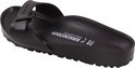 Zwarte Birkenstock slipper van binnenuit, met merklogo en maten.