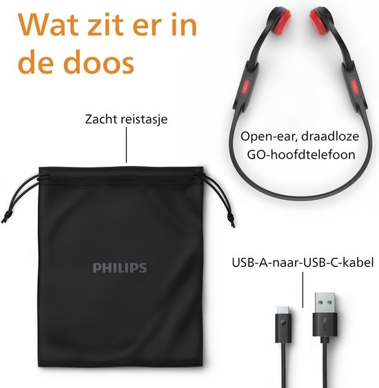 Philips TAA5608 GO Series - Draadloze Open-ear Sportkoptelefoon - Bone Conduction - IP66 - Zwart/Rood - Philips