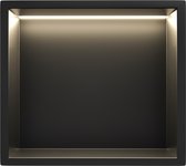 Mat Zwart RVS Inbouwnis 30x30x10cm met LED verlichting - Inbouwnis badkamer en Douche