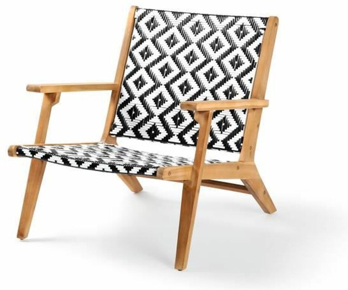Lage fauteuil in FSC Acacia hout en geweven hars - 1 persoons - Granada - Zwart / Wit