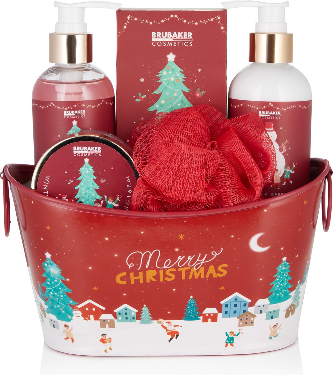 Goedkoopste BRUBAKER Cosmetics Bad- en Doucheset Winterbessengeur - Cadeautip Vrouw - Cadeau Idee - 6-Delige Geschenkset in Decoratieve Metalen Badkuip Kerstmis - Kerstmis Set voor Vrouwen en Mannen