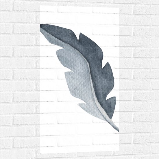 Muursticker - Tekening van Grijs met Lichtgrijze Hoekige Dierenveer tegen Witte Achtergrond - 50x100 cm Foto op Muursticker