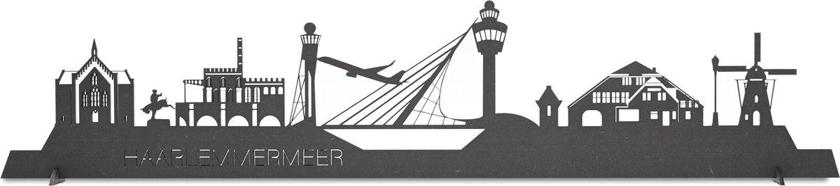 Wandecoratie - Skyline Haarlemmermeer - Zwart MDF - 80 cm