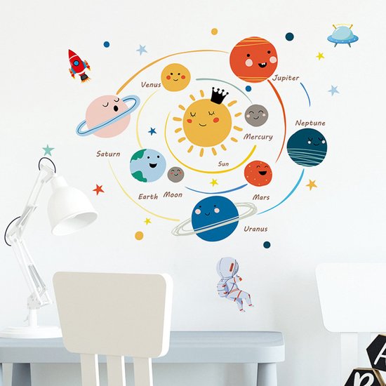 Stickerkamer® muursticker zonnestelsel en astronauten in de ruimte voor in de kinderkamer | jongens | meisjes | slaapkamer | wanddecoratie
