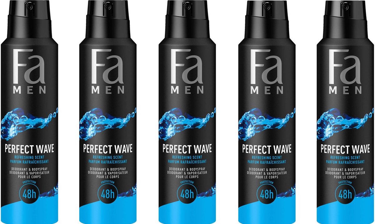 Fa Men Deospray Perfect Wave- Deodorant - 5x 150 ml - Voordeelverpakking