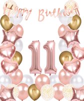 Snoes Ballonnen 11 Jaar Rose Gold White Dots - Compleet Feestpakket met cijfer ballon 11 Jaar - Verjaardag Versiering Slinger Happy Birthday – Folieballon – Latex Ballonnen - Helium Ballonnen - Rose Feestpakket