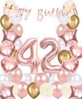 Snoes Ballonnen 42 Jaar Rose Gold White Dots - Compleet Feestpakket met cijfer ballon 42 jaar - Verjaardag Versiering Slinger Happy Birthday – Folieballon – Latex Ballonnen - Helium Ballonnen - Rose Feestpakket
