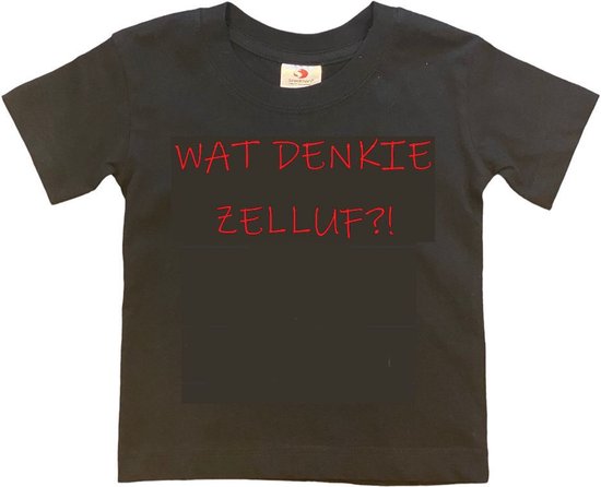 Rotterdam Kinder t-shirt | WAT DENKIE ZELLUF?! | Verjaardagkado | verjaardag kado | grappig | jarig | Rotterdam | Feyenoord | cadeau | Cadeau | Zwart/rood | Maat 134/140