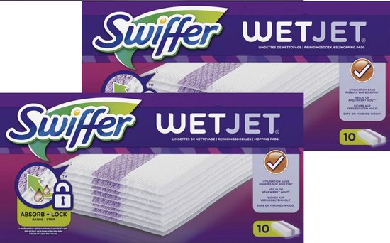 Lingettes démaquillantes Swiffer WetJet pour système de vadrouille - Pack économique 2 x 10 Recharges