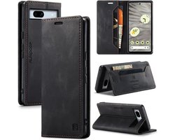 Luxe Flip Case met RFID Bescherming Kaarthouder en Magneetsluiting + Glas Screenprotector voor Google Pixel 7A _ Zwart