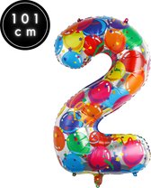 Fienosa Cijfer Ballonnen nummer 2 - Confetti patroon - 101 cm - XL Groot - Helium Ballon- Verjaardag Ballon - Carnaval Ballon