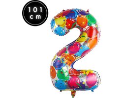 Fienosa Cijfer Ballonnen nummer 2 - Confetti patroon - 101 cm - XL Groot - Helium Ballon- Verjaardag Ballon - Carnaval Ballon - Leeftijd verjaardag - Verjaardagsballon - Verjaardag