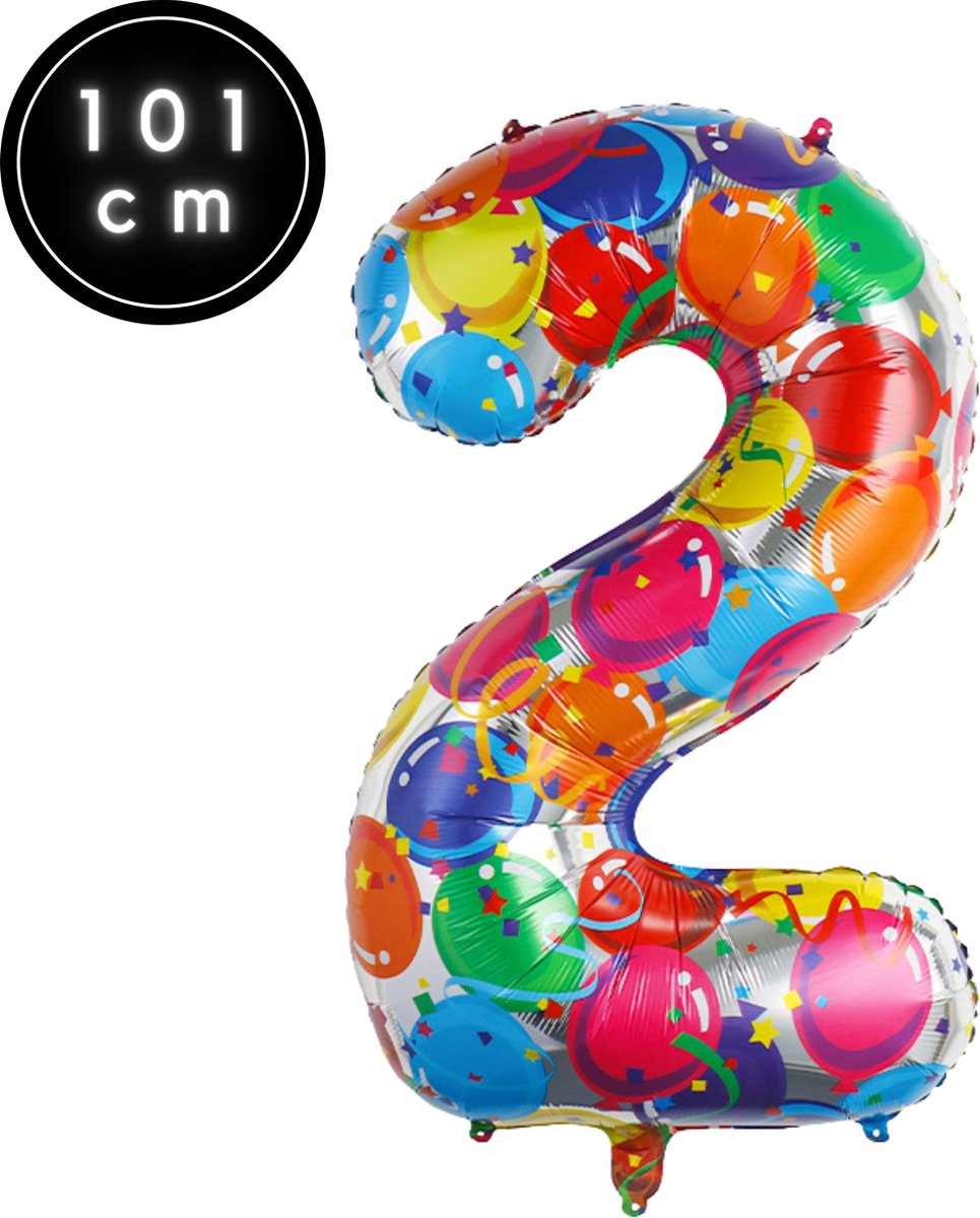 Fienosa Cijfer Ballonnen nummer 2 - Confetti patroon - 101 cm - XL Groot - Helium Ballon- Verjaardag Ballon - Carnaval Ballon - Leeftijd verjaardag - Verjaardagsballon - Verjaardag