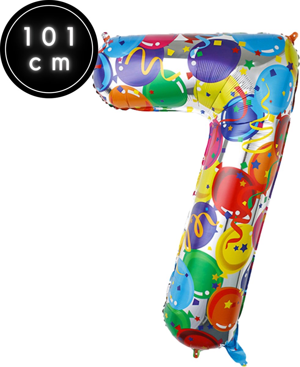 Fienosa Cijfer Ballonnen nummer 7 - Confetti patroon - 101 cm - XL Groot - Helium Ballon- Verjaardag Ballon - Carnaval Ballon - Leeftijd verjaardag - Verjaardagsballon - Verjaardag