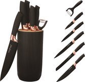 Cheffinger - Ensemble de 8 couteaux avec poignées noires et support