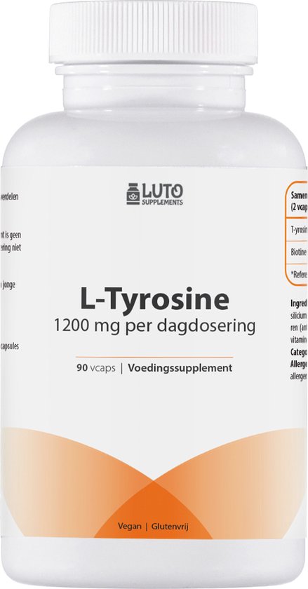 L-tyrosine - 1200 mg per dagdosering - 90 capsules - Vegan - Luto Supplements