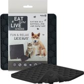 Eat Slow Live Longer Fun & Relax Lick Mat – Likmat voor honden – Anti-schrok bak – Slowfeeder – Gemakkelijk overal te plaatsen - Likplaat voor huisdieren – Uitdaging voor je huisdier – Grijs - L23xB19xH1 cm