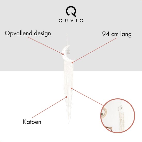 QUVIO Dromenvanger maan groot / Dream catcher / Indianen droomvanger / Woonaccessoires / Decoratieve accessoire - Wit - 20 x 92 cm (bxh)