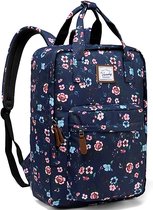 School Backpack Girls Fits 15 Inch Laptop Travel Backpack Water Resistant Daypack with Top Handle for School Work Travel, Dark Blue Flower