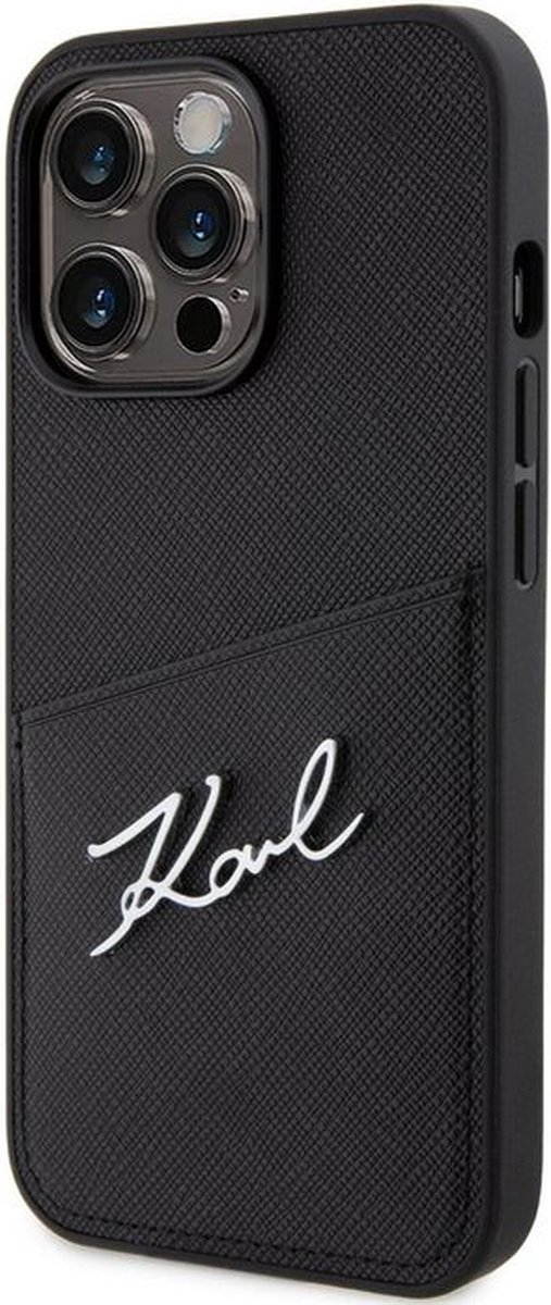 Karl Lagerfeld Saffiano Card Back Case - Geschikt voor Apple iPhone 13 Pro Max (6.7") - Zwart