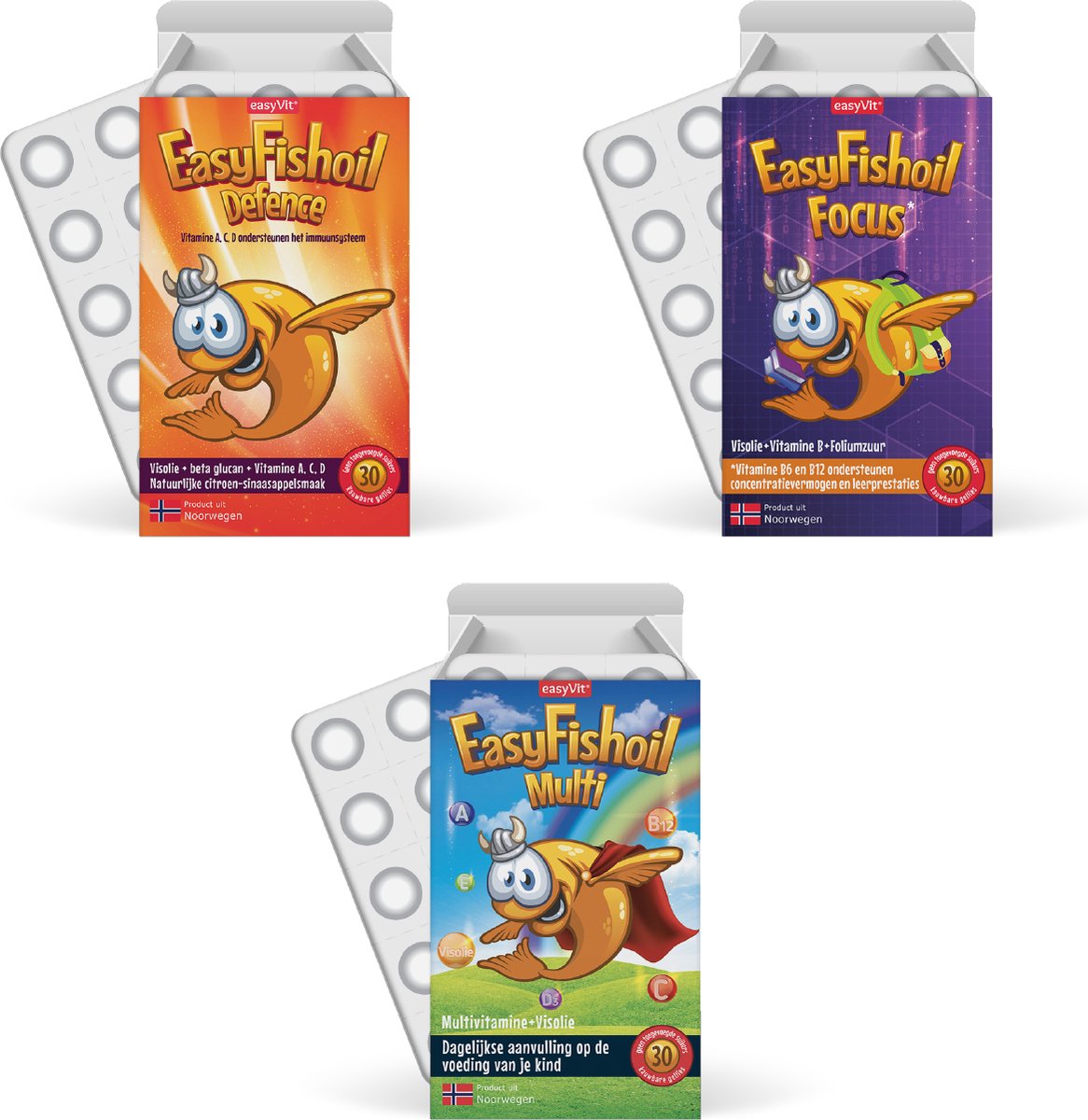Goedkoopste EasyFishoil - Omega 3 voordeelpakket voor kinderen - EasyFishoil Defence EasyFishoil Focus EasyFishoil Multi