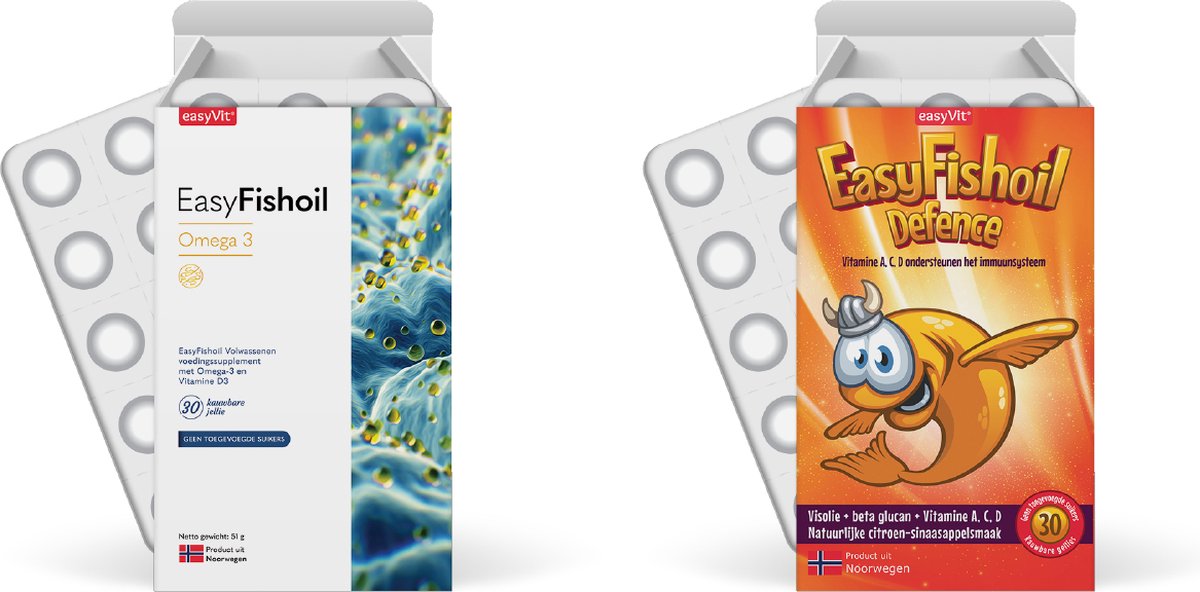 Goedkoopste EasyFishoil - Omega 3 voordeelpakket voor kinderen en volwassenen - EasyFishoil Adult EasyFishoil Defence